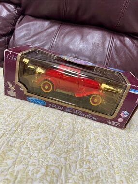 Ford 1932 3-Window Die-Cast Toy Car in Red with Gold Accents
